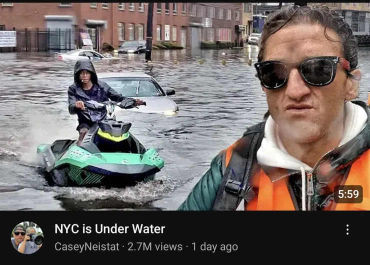 Screenshot of a YouTube video thumbnail: "NYC is Under Water" by CaseyNeistat.